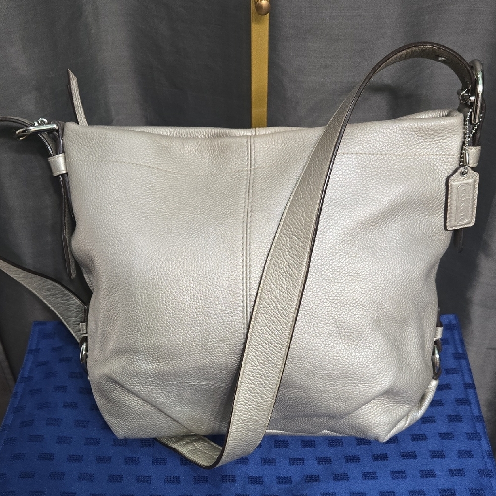 Coach Silver Pebbled Leather Duffle Hobo Bag